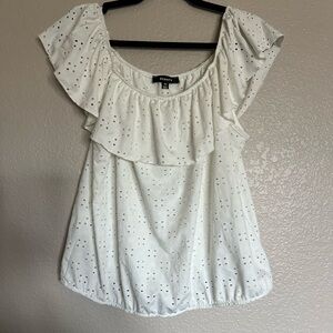 STUNN’D White Eyelet Ruffle Top SIZE XL SPRING SUMMER BOHO CHIC